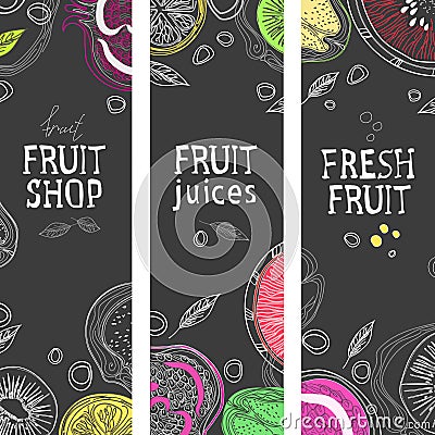 Menu on a black Board for fresh juices and smoothies Vector Illustration